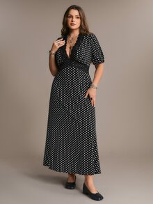 Freevana Plus Size Women's Fashion Polka Dot Lace Patchwork Romantic Dress - Black - View 3