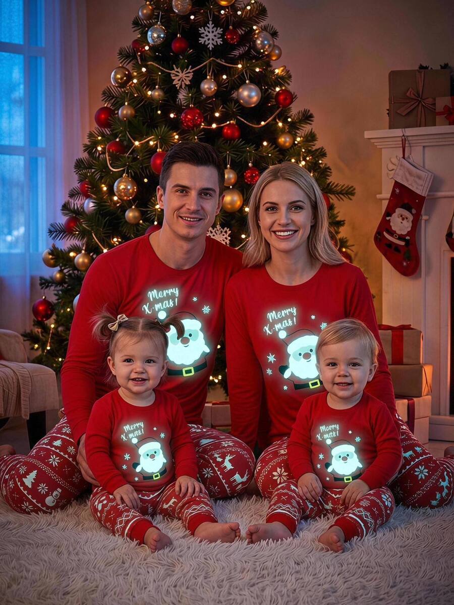 SHEIN Cute & Comfortable Christmas Print Pattern Fitted Pajama Set For Baby Boys - Multicolor - View 1