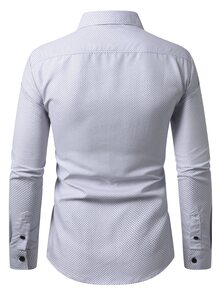 Manfinity Homme 男士大尺碼優雅菱格紋印花鈕扣襯衫 長袖黑色領口 現代修身 正式休閒商務休閒男士襯衫 - 黑與白 - 查看 2