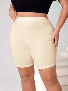 SHEIN CURVE+ 大尺碼女款純色休閒日常穿著緊身底層短褲 - 彩色 - 查看 2