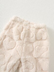 Cozy Pixies 女嬰卡通熊圖案抓絨加厚圓領長袖套頭上衣與鬆緊腰長褲2件套，舒適百搭時尚日常可愛熊印花簡約百搭款，適合室內、戶外滑雪、日常穿著、運動、玩耍、派對、拍照、聖誕節假期 - 白色 - 查看 6