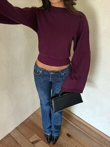 Aloruh Women's Autumn/Winter Purple Loose Top & Tight Waist Sweater - Purple - View 4