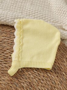 SHEIN 新生女嬰針織套頭毛衣連身衣附帽子，連腳長袖包屁衣，柔軟親膚保暖面料，適合秋冬，可愛優雅日常穿著，高品質耐穿經典款，百搭多場合 - 黃色 - 查看 8