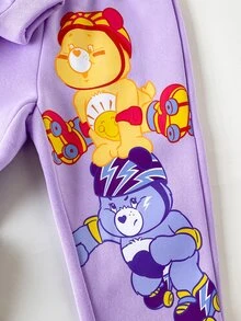 SHEIN X Care Bears 2件組兒童小女孩休閒百搭彩色卡通圖案圓領寬鬆長袖套頭上衣與長褲套裝，適合日常穿著、秋冬室內攝影、運動、節慶、生日、開學季 - 紫色 - 查看 6