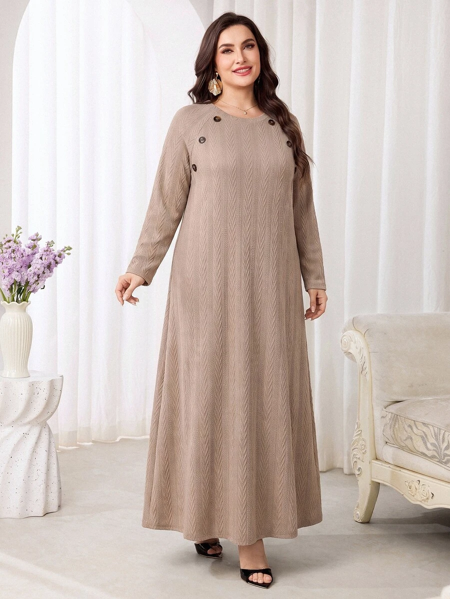 Veilorie Plus Size Women Solid Color Casual Daily Long Sleeve Sweatshirt - Khaki - View 1