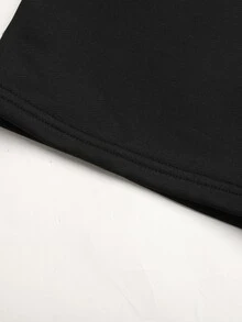 SHEIN 青少年女孩時尚休閒街頭風日常拼接撞色直筒長褲 - 黑色 - 查看 6