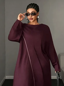 Maweii Design Drape Neck One Side Zipper Split Long Sleeve Loose Fit Long Sweatshirt - Burgundy - View 6
