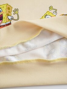 SpongeBob SquarePants | SHEIN بلوزة رياضية كاجوال يومية بطبعة كرتونية بأكمام طويلة للفتيات المراهقات - أصفر - مشاهدة 7
