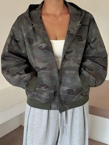 Livesso Hooded Camouflage Korean Style Casual Cargo Blogger Outfit Spring Autumn New Jacket Office Going Out - Army Green - View 7