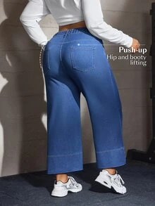 Flexra Cowgirl Outfit Plus Size Women Blue Stretch Straight Leg Cropped Jeans - Medium Wash - View 2
