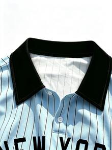 Manfinity EMRG Men's Letter & Stripe Print Short Sleeve Polo Shirt - Multicolor - View 3