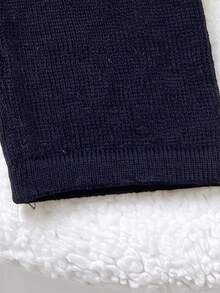 SHEIN Set Kardigan Rajut & Celana Bayi Perempuan Warna Biru Navy dengan Aksen Kontras dan Rumbai, Outfit Sweater 2 Potong Bergaya - MultiWarna - View 4