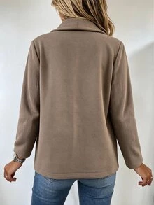 Holdful Holdful Women's Spring Autumn Camel Color Wool Blend Patchwork Knit 2 In 1 Jacket, Double Breasted Lapel Loose Casual Commuter Shopping Store Visit Layering Versatile Elegant Outerwear - Camel - View 2