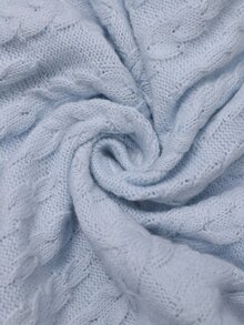 EMERY ROSE Sweater Rajut Kabel Lengan Panjang Leher Bulat Warna Polos Bahu Jatuh Model Brunch Warna Biru Muda Musim Gugur Kasual Musim Dingin - Aqua Biru - View 9