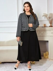 Modelyn Women's Long Sleeve Cardigan & Maxi Dress Set, Slimming Elegant Casual Commute Autumn/Winter Plus Size 2 Pieces Outfit - Multicolor - View 4