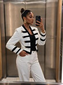 SHEIN SXY Fall Work Outfits For Women Chic Napoleon Jackets - Black and White - View 3