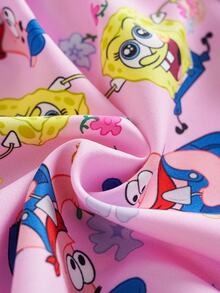 SpongeBob SquarePants | SHEIN Young Girl Vacation Cartoon Print Spaghetti Strap Dress - Pink - View 7