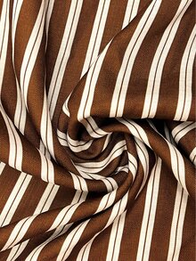 EMERY ROSE Women's Casual Commute Minimalist Small Stand Collar Shirt & Striped Loose Long Pants Two Pieces Set, Suitable For Spring/Autumn Daily Wear, Shopping, Commuting, Ideal Choice For Back To School Season, Versatile Outfit - Brown - View 4