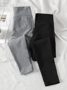SHEIN 2PCS Tween Girls Leggings - Multicolor - View 4