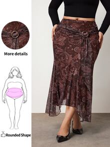 Enliva Plus-Size High-Waisted Ruffled Asymmetrical Hem Midi Skirt, Elegant And Retro Apple,Rounded Body - Multicolor - View 1
