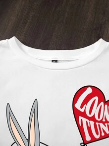 LOONEY TUNES X SHEIN Women's Casual Cartoon Print Crew Neck Long Sleeve Sweatshirt - White - View 3