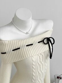 Elamini Women's Autumn/Winter Sexy Sweet Party Dress Off-Shoulder Sweater Dress For Photo Shoots - Apricot - View 3