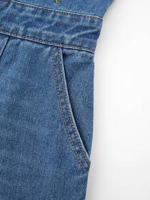GlowEve Women's Floral Embroidered Pattern Casual Daily Summer Denim Jumpsuit - Blue - View 5