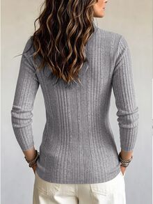 SHEIN Franclia 女款純色休閒百搭日常長袖T恤 - 灰色 - 查看 2