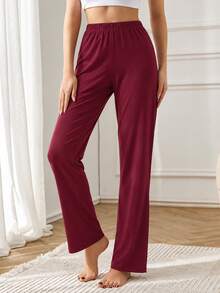 SHEIN قطعتان من سراويل النوم للنساء - عنابي اللون - مشاهدة 5