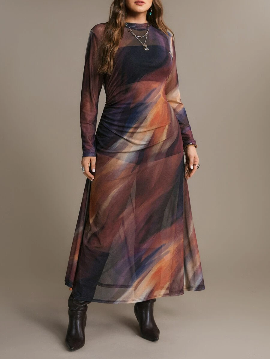 Freevana Plus Size Women Tie Dye Casual Party Dress Fall - Multicolor - View 1