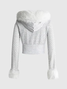 ROMWE Autumn/Winter Y2K Hot Girl Velvet Rhinestone Sweatshirt Women Two Pieces Set - Grey - View 5
