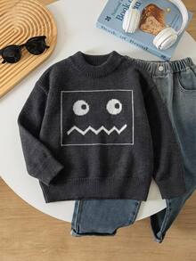 Boys' Sweater Children Autumn/Winter New Korean Style Fashion Versatile Cute Knit Base Layer Top Baby College Style Cartoon - Grey - View 11