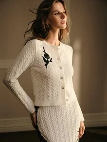 MOTF PREMIUM WOMEN'S FLORAL EMBROIDERED PATTERN CASUAL DAILY WEAR CARDIGAN - White - View 4