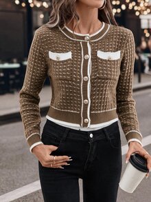 SHEIN Clasi 女款拼色休閒百搭日常穿著開襟衫 - 彩色 - 查看 4