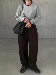 Dazy Plus Colorblock Patchwork Cuff Loose Casual Baggy Pullover Long Sleeve T-Shirt Homewear Vacation Grey - Grey - View 2