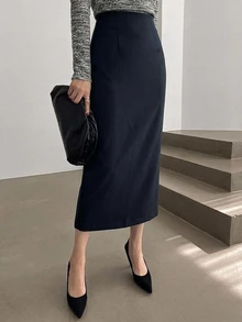 DAZY 女款直筒開衩裙，適合約會、度假、派對、日常外出、聚會、戶外活動 - 藏蓝色 - 查看 3