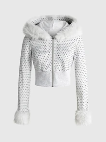 ROMWE Autumn/Winter Y2K Hot Girl Velvet Rhinestone Sweatshirt Women Two Pieces Set - Grey - View 3