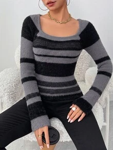 Elenzga 女款拼色休閒百搭日常穿著長袖針織衫 - 彩色 - 查看 6