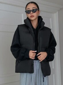 DAZY Women's Winter Comfortable Zipper Pocket Padded Vest Jacket - Black - View 5