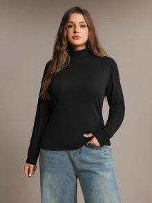 Freevana Áo thun giữ nhiệt cổ cao đa năng cho nữ size lớn mùa Thu/Đông - màu đen - Xem 3