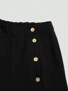 Zayélia Women's Side Button Casual Long Pants - Black - View 3