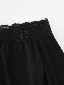 LUMIGAL Women's Autumn/Winter Black Lace Patchwork Asymmetrical Shoulder Waist-Cinching T-Shirt - Black - View 3