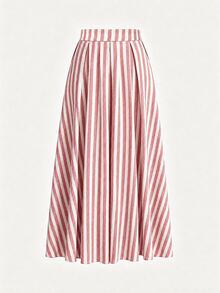 SHEIN Holidaya 女款 A 字純色高腰長裙套裝 - 紅色 - 查看 3