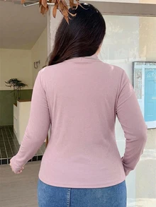 Dazy Plus 修身純色高領打底 T-shirt 春夏秋款 - 紫色 - 查看 2