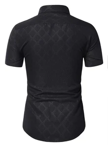Manfinity Mode Men's Plus Size Single-Breasted Short Sleeve Diamond Pattern Versatile Shirt Casual Formal Shirt - Black - View 3