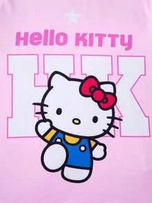 HELLO KITTY AND FRIENDS | SHEIN Kaos Lengan Pendek Kasual Harian untuk Anak Perempuan Tween dengan Cetak Kartun Huruf - Berwarna merah muda - View 5