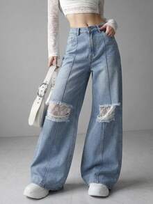 FRIFUL Women's Casual Everyday Denim Jeans With Pocket, Button And Distressed Design - Blue - View 4