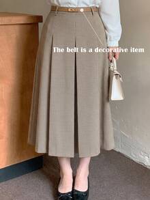 Dazy Plus Plus Size Women Pleated Casual Versatile Daily Wear Skirt - Khaki - View 1