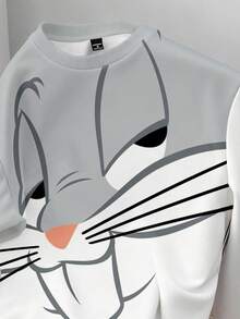 LOONEY TUNES X SHEIN Daypath Men Plus Cartoon Graphic Thermal Lined Sweatshirt - Grey - View 3