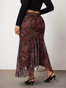 Enliva Plus-Size High-Waisted Ruffled Asymmetrical Hem Midi Skirt, Elegant And Retro Apple,Rounded Body - Multicolor - View 2